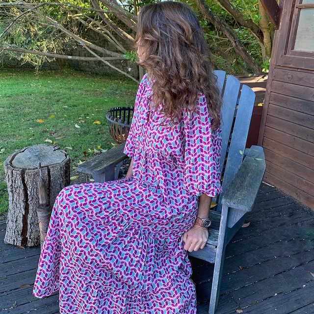 Summer Puff Sleeve Long Dress Women Geometric Print Splicing Half Sleeve Dress Elegant V-Neck Loose Holiday Beach Dress Vestidos