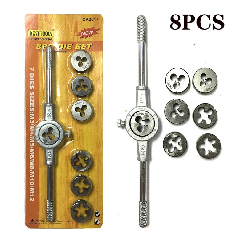8/12/20Pcs Metric Hand Tap and Die Set M3-M12 Screw Thread Plugs Straight Taper Reamer Tools