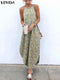 Printed Maxi Dresses VONDA Bohemian Sexy Sleeveless Sundress Women Causal Halter Summer Beach Dress Asymmetric Long Dresses