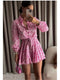 2022 Fashion Women Pleated Dress Party Drawstring Dresses Long Sleeve Female Street Outfit Floral Printed Elegant Casual Summer