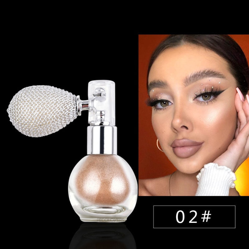 Fashion Highlighter Powder Spray High Gloss Glitter Powder Spray Shimmer Sparkle Powder Makeup for Face Body Highlight Makeup