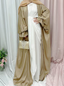 Ramadan Eid Fashion Puff Sleeve Muslim Abayas Robe Musulmane Abaya Elegant Silky Muslim Arab Worship Service Clothing Wy824