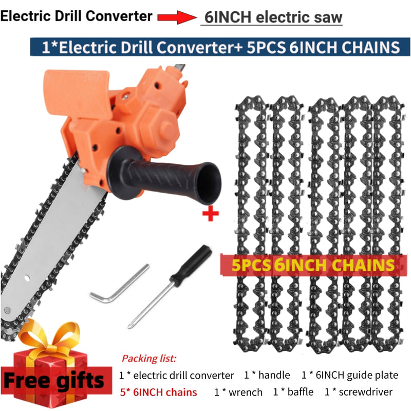 4/6 Inch Electric Drill Modified To Electric Chainsaw Tool Attachment Electric Chainsaws Accessory Set Woodworking Cutting Tool