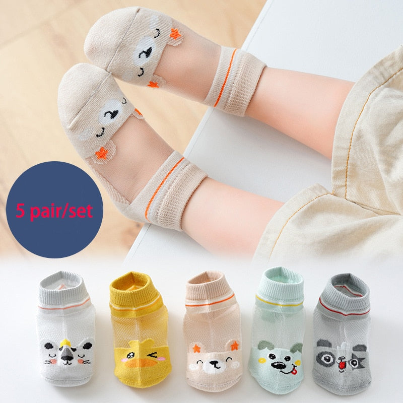 Cotton Baby Short Socks 5 Pairs Toddler Boys Girls Summer Mesh Thin Sock Kids Children Colorful Socks 5 pairs WMF043
