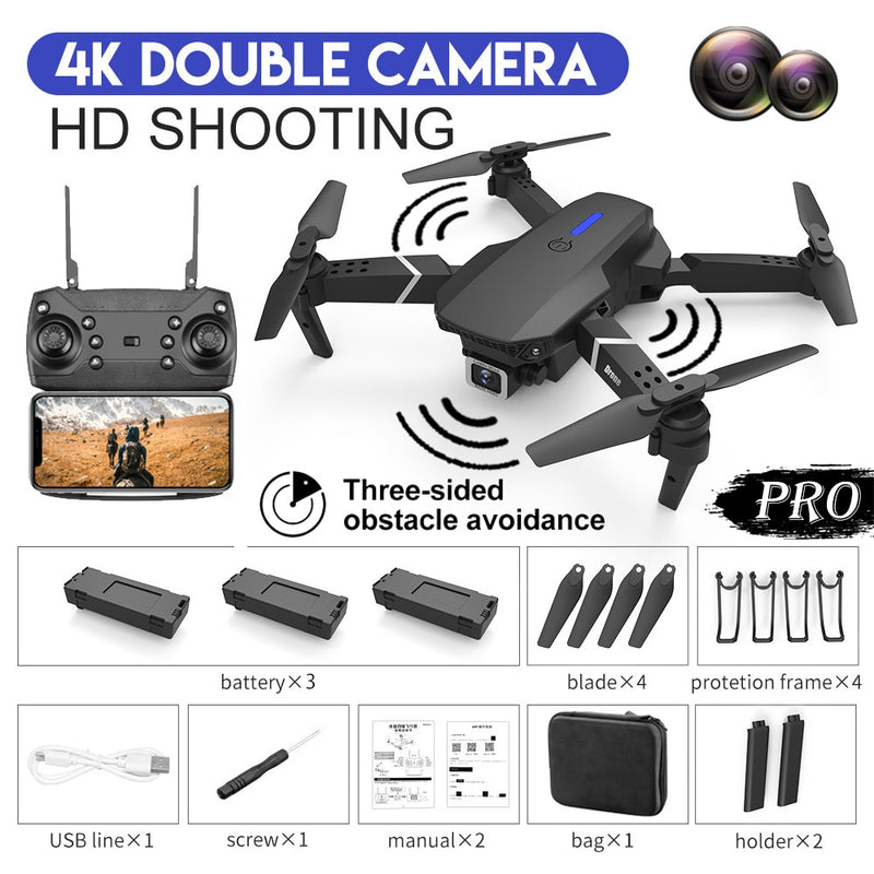 2022 New LSRC Quadcopter E88-525 Pro WIFI FPV Drone With Wide Angle HD 4K Camera Height Hold Avoidance RC Foldable Dron Gift Toy