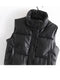 Womens Puffy Vest Down Vest Black Pu Leather Vest Woman Jacket Coat Autumn Winter Outwear Puffer Vest Female  Sleeveless Jacket