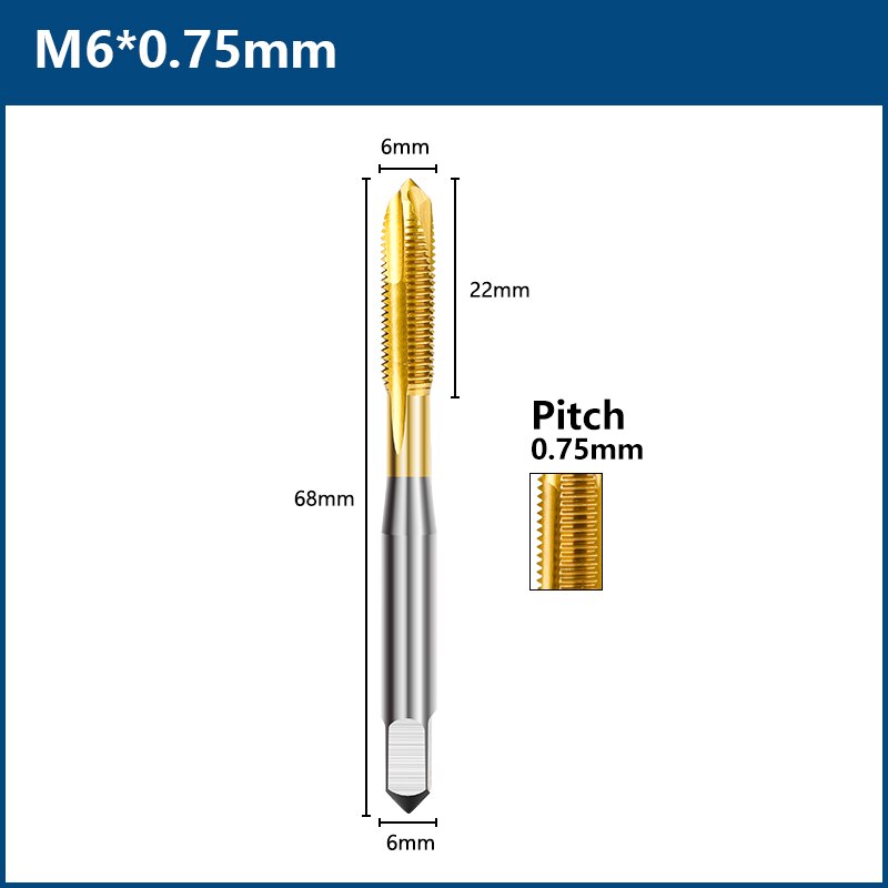 HSS Titanium Coating Screw Tap Drill Bit M2 M2.5 M3 M3.5 M4 M5 M6 M8 M10 M12 Metric Straight Flute Thread Tap Hand Tools