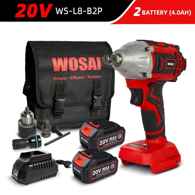 WOSAI 20V Cordless Brushless Electric Wrench Impact Wrench Socket Wrench 320N.m Li-ion Battery Hand Drill Installation