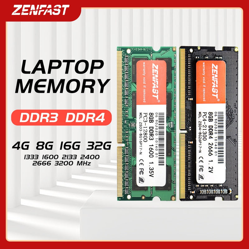 ZENFAST Memoria Ram DDR3 DDR4 8GB 4GB 16GB 32GB 1333 1600 2133 2400 2666 3200MHz Sodimm Notebook Laptop Memory