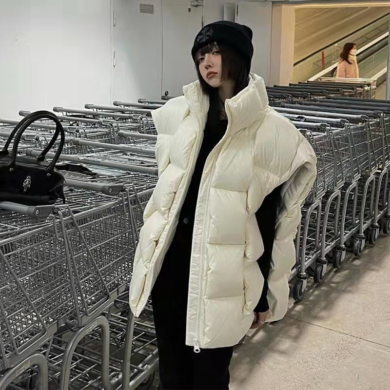 2022 Warm Waistcoat Sleeveless Women Green Loose White Duck Down Vest Fashion Stand Collar Sleeveless Jacket Woven Vest Female