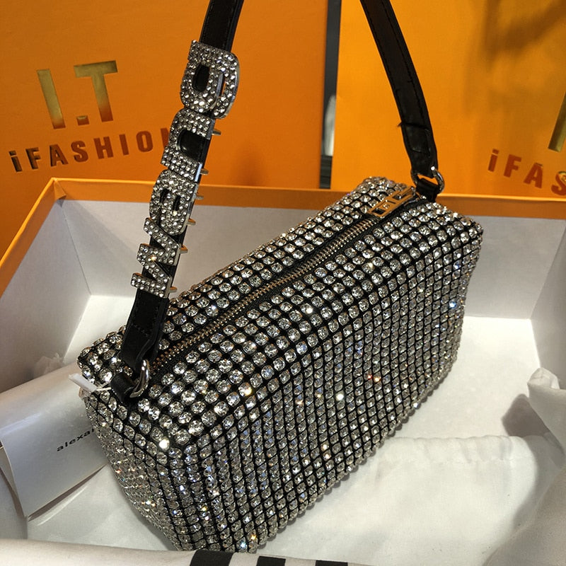 2022 new aw Diamonds bag women&#39;s leather chain inlaid with bright hand-held underarm women&#39;s bag designer women luxury handbags