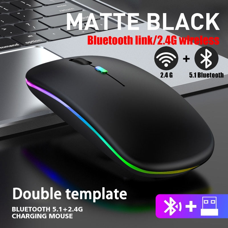 Wireless Mouse with RGB LED Backlight Mice USB Rechargeable Bluetooth Gaming Mouse for Computer Laptop PC 1600DPI Mause Gamer