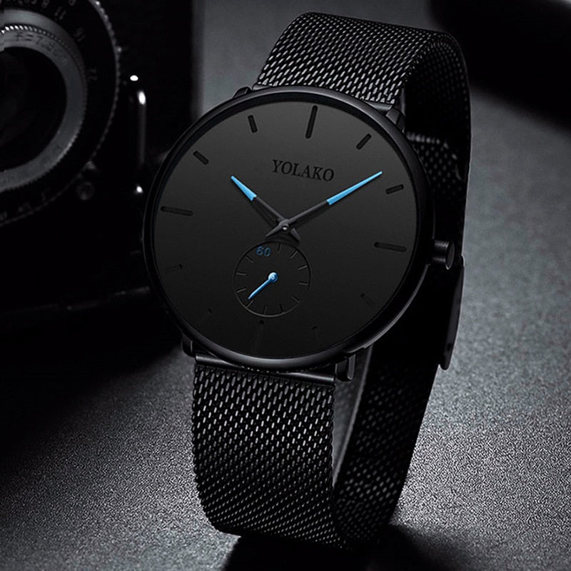2022 Mens Fashion Minimalist Watches Men Business Casual Quartz Watch Simple Male Stainless Steel Mesh Band Clock reloj hombre