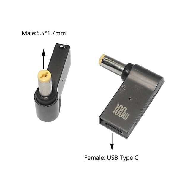 100W USB Type C to Dc Power Jack Connector USB C to Universal Laptop Power Adapter Plug Converter for Asus Dell Lenovo Notebook