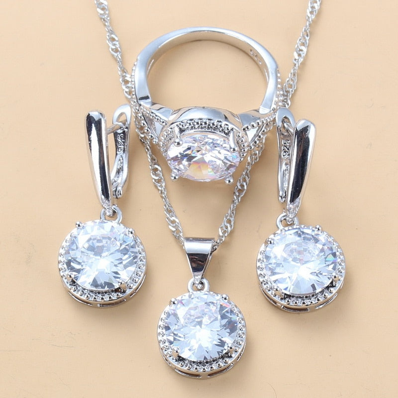 2022 Sell Well Wedding 925 Mark Jewelry Sets Black Zircon Dangle Earrings And Necklace Ring 3 Piece Set women Trendy Costume