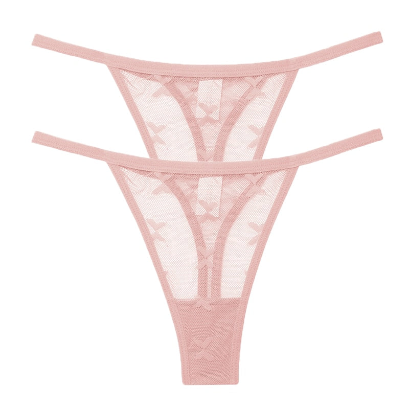 2PCS/Set Mesh Transparent Thong Women Panties Underwear Women Seamless G-String Female Underpants Intimates Lingerie S-XL