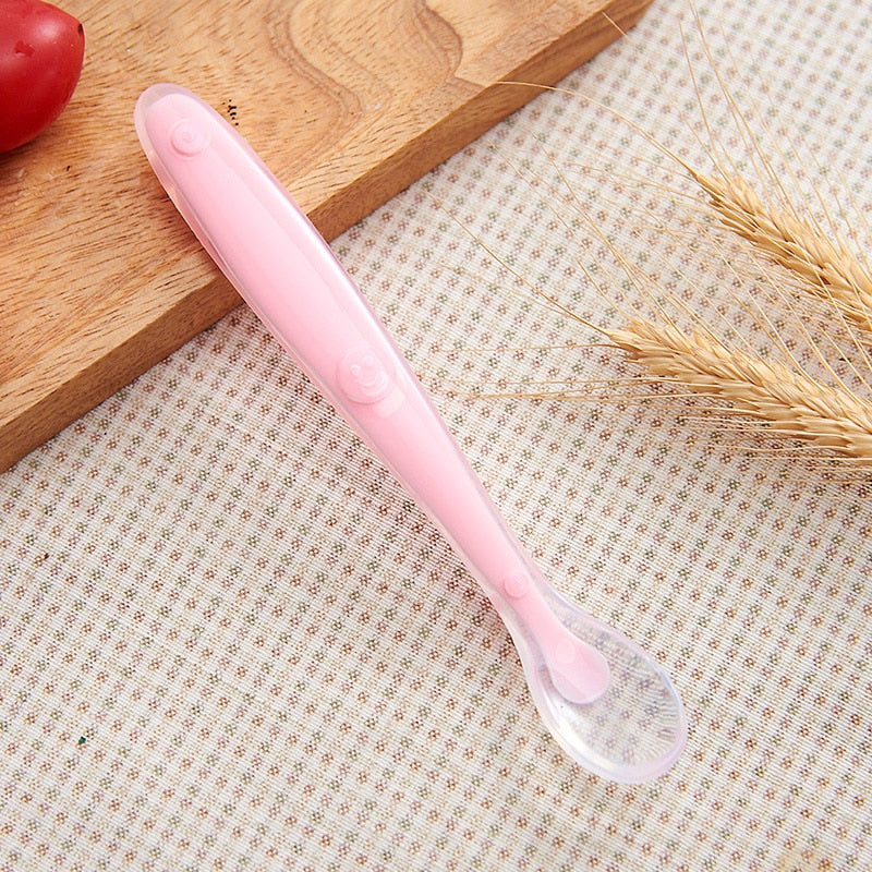 Baby Soft Silicone Spoon with Storage Box Candy Color Temperature Sensing Spoon Children Food Feeding Dishes Feeder Appliance