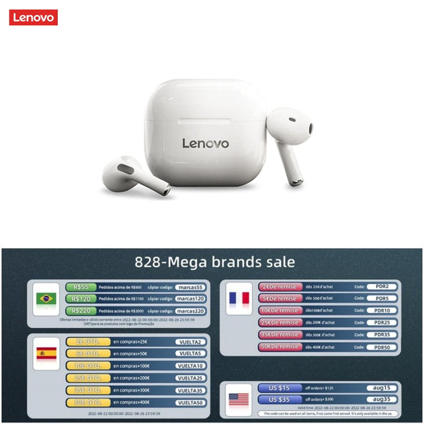 Original Lenovo LP40 wireless headphones TWS Bluetooth Earphones Touch Control Sport Headset Stereo Earbuds For Phone Android