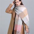 2022 New Women Plaid Scarf Winter Pashmina Shawls Cashmere Thick Wraps Lady Tassel Warm Scarves Rainbow Hairy Bufanda
