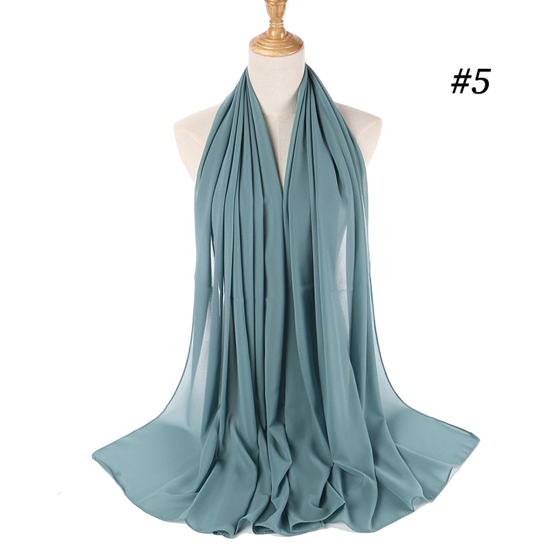 Hijab Scarf 72*175cm Plain Chiffon Scarves For Women Muslim Fasion Islam Clothing Headscarves Shawl For Ladies Headwrap Ramadan