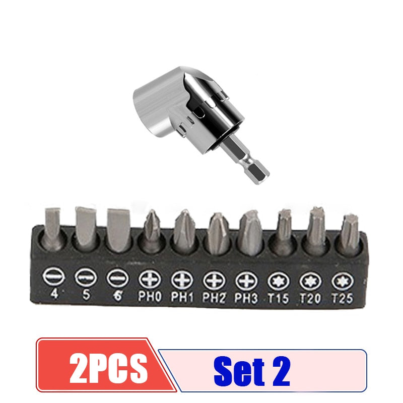 105 Degree Right Angle Drill Attachment and Flexible Angle Extension Bit Kit for Drill or Screwdriver 1/4" Socket Adapter Tools