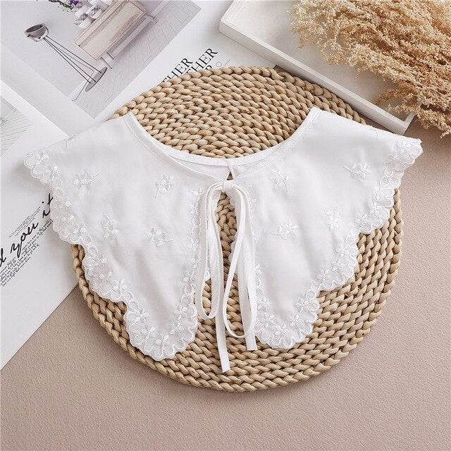 Linbaiway 2022 Lace Chiffon Doll Fake Collar Ladies Shawl Wrap Removable Detachable Embroidered False Collar Clothes Accessory