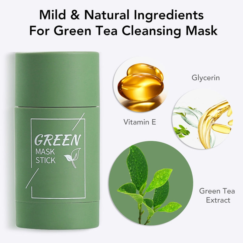 Green Tea Mask Stick Blackhead Remover Clay Face Mask Oil Control Acne Remover Pore Cleansing Purifying Detoxifying Skin Care