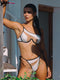 Weird Puss Beach Style Women Bikini 2 Piece Set Sexy Mesh Patchwork One Shoulder Bra Top+Bandage Briefs Vacation Trend Clubwear