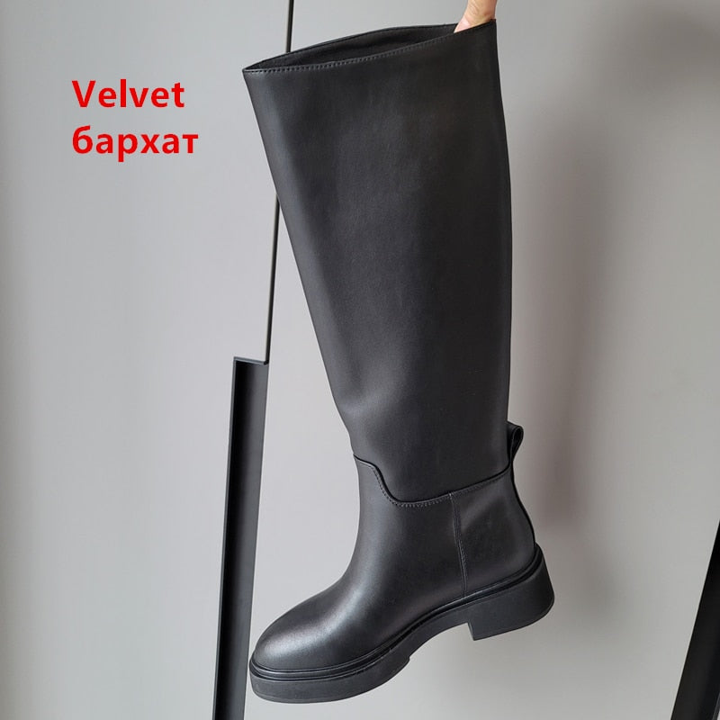 FEDONAS 2023 Ins ZA Genuine Leather Knee High Boots For Women Thick Heeled Autumn Winter Warm Shoes Woman High Motorcycle Boots