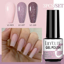 LILYCUTE 3 PCS Gel Nail Polish Set Nude Pink Glitter Sequins Matte Effect Gel Long Lasting Base Top Coat Nail Art Design Hybrid