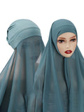 Instant Hijab With Cap Heavy Chiffon Jersey Hijab For Women Veil Muslim Fashion Islam Hijab Cap Scarf For Muslim Women Headscarf