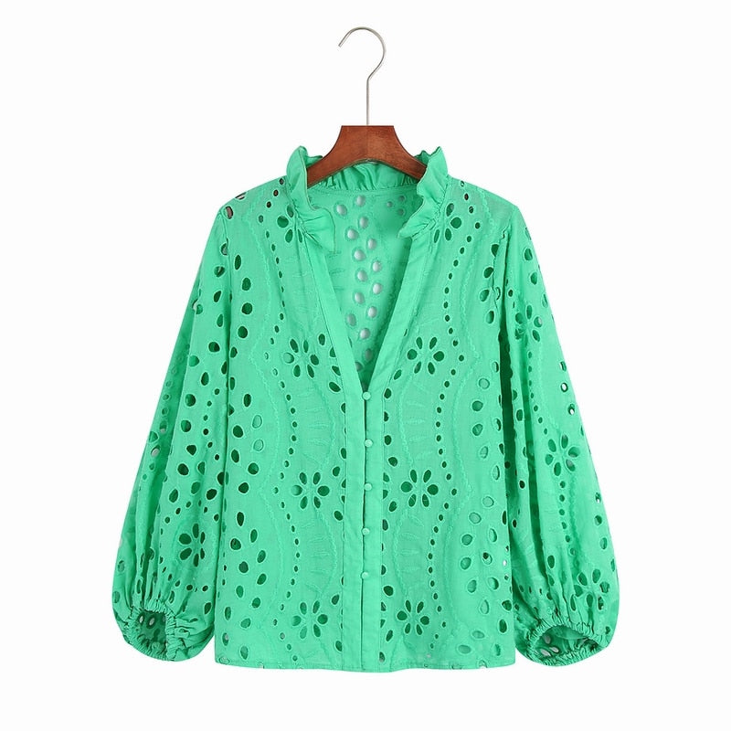 Embroidery Women Blouse Summer 2022 New Fashion Long Sleeve Female Smock Shirt Top Clothing Wears