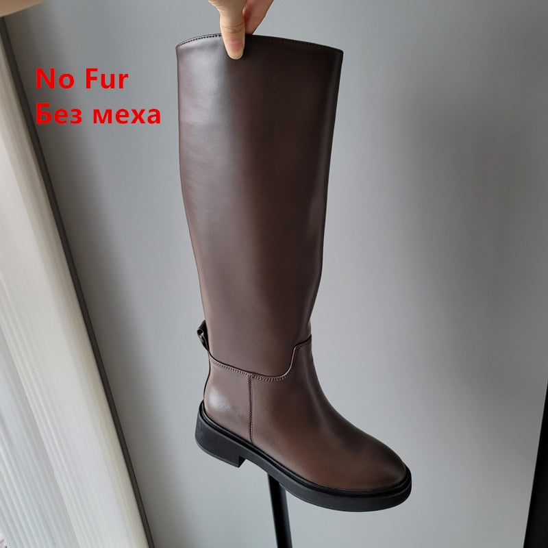 FEDONAS 2023 Ins ZA Genuine Leather Knee High Boots For Women Thick Heeled Autumn Winter Warm Shoes Woman High Motorcycle Boots