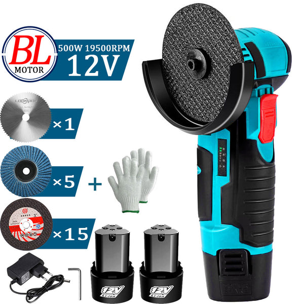 12V Brushless Angle Grinder 2PCS Lithium Battery 500W 19500Rpm Cordless Mini Polishing Machine Diamond Cutting Grinder