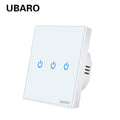 UBARO Eu AC100-240V Tempered Black White Crystal Glass Touch Switch Panel Wall Light Sensor Button 1/2/3 Gang 10A Interruptor