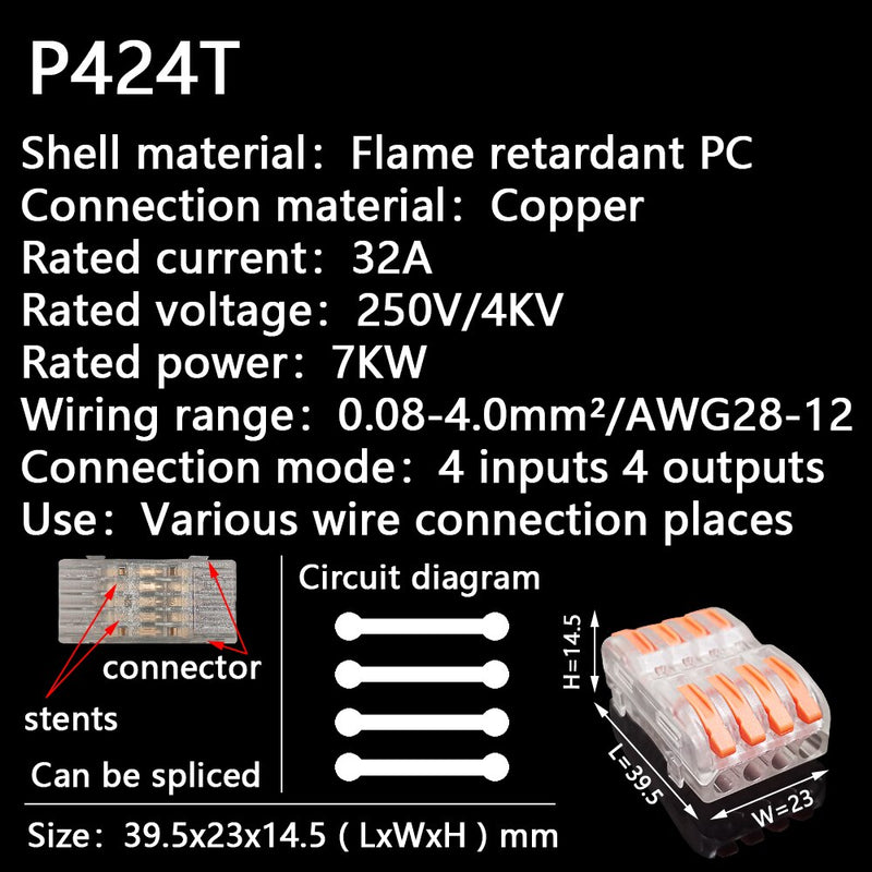 Mini Fast Wire Cable Connectors Universal Compact Conductor Spring Splicing Wiring Connector Push-in Terminal Block P421 F12