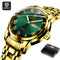 QINGXIYA Top Brand Luxury Gold Red Quartz Watch Men Stainless Steel Luminous Waterproof Watches Week Calendar Business Watch Men