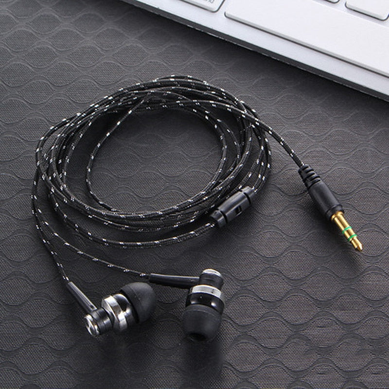 1pc Wired Earphone Stereo In-Ear 3.5mm Nylon Weave Cable Earphone Headset For Laptop Smartphone Gifts Headphones
