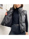 Elina Black Stand Collar Vests Women Fashion Zipper PU Leather Coats Women Elegant Autumn Winter Short Vests Female Ladies IAC