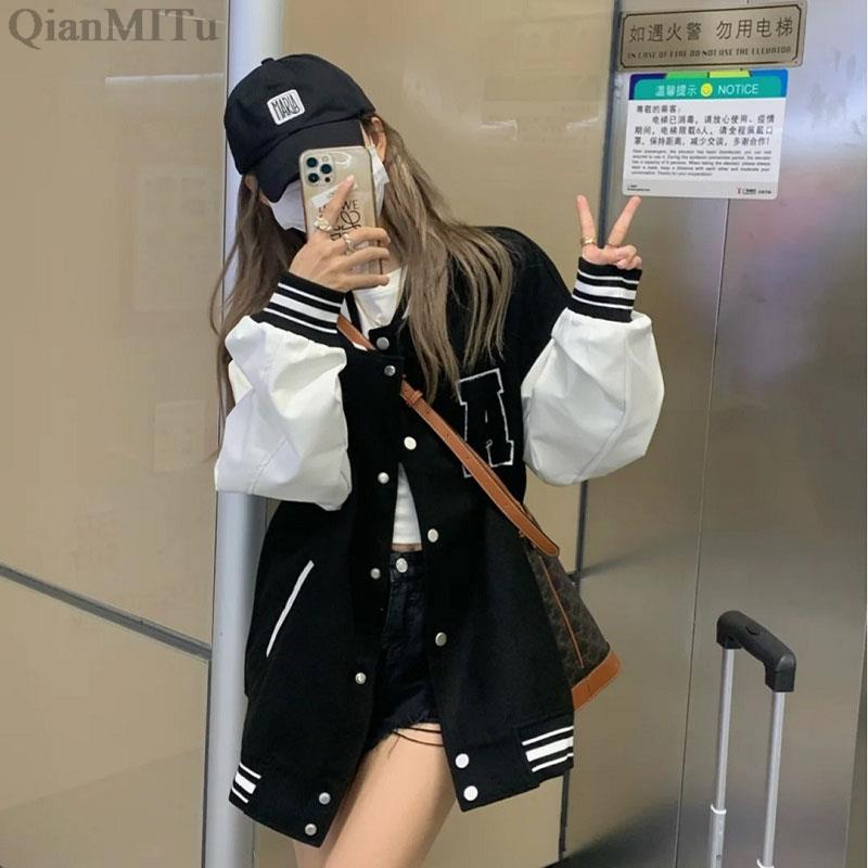 Autumn Winter Fashion Bomber Jackets for Women Streetwear Baseball Uniform Oversized Coat Jackets and Coats Loose student