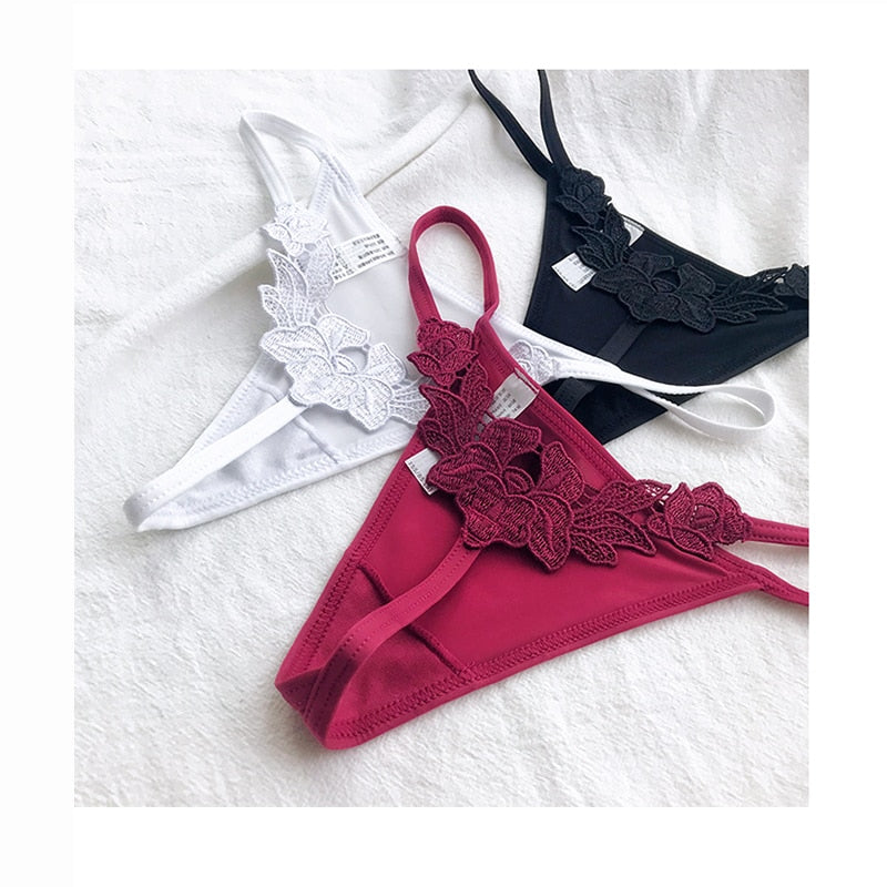 Bloemen Geborduurde Sexy Slipje Lage Taille G String Verleiding Dunne Vrouwen Ondergoed Naadloze Sex Hollow Out Slips Thong