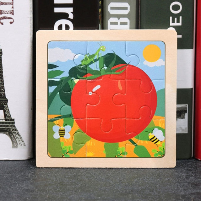 11X11CM Kids Wooden Puzzle Toy Vehicle Animal Jigsaw Cartoon Animal Traffic Tangram Toys Educational Toys Puzzles for Kids Gifts