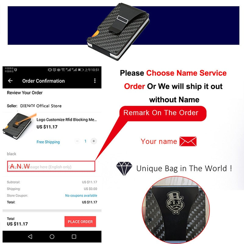 DIENQI Carbon Fiber Card Holder Mini Slim Wallet Men Aluminum Metal RFID Magic Wallet Small Thin Male Purses Money Bag Vallet