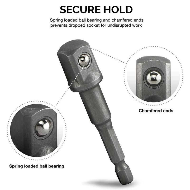 Drill Socket Adapter 1/4&#39;&#39; Hex Shank Extension for Impact Driver 1/2&#39;&#39; 3/8&#39;&#39; 1/2&#39;&#39; Square Head Drill Bit Adapter Set Hand Tools
