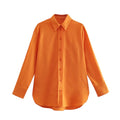 PB&amp;ZASpring 2022 Women&#39;s Versatile Long Sleeve Lapel Front Patch Pockets Side Slit Hem Buttoned Closure Linen Shirt