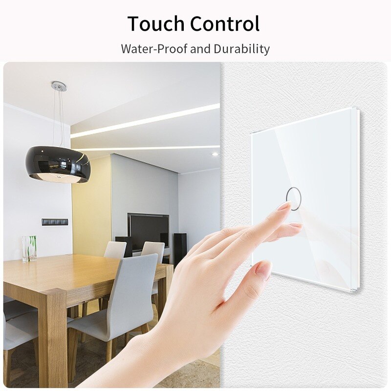 Bingoelec EU AC100-240V Tempered Black White Crystal Glass Touch Switch Panel Wall Light Sensor Button 1Gang 2gang LED Indicator