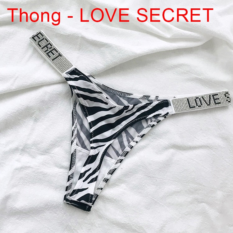 Sexy Women Pantie Crystal Rhinestone Letter Secret Underwear Fitness Gym Love Thongs Low Rise Tanga Female Push Up Lingerie