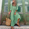 Summer Puff Sleeve Long Dress Women Geometric Print Splicing Half Sleeve Dress Elegant V-Neck Loose Holiday Beach Dress Vestidos