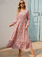 Women Elegant Floral Printed Long Dresses Spring Summer Casual O Neck Long Sleeve Ladies Chic High Waist A Line Beach Dresses