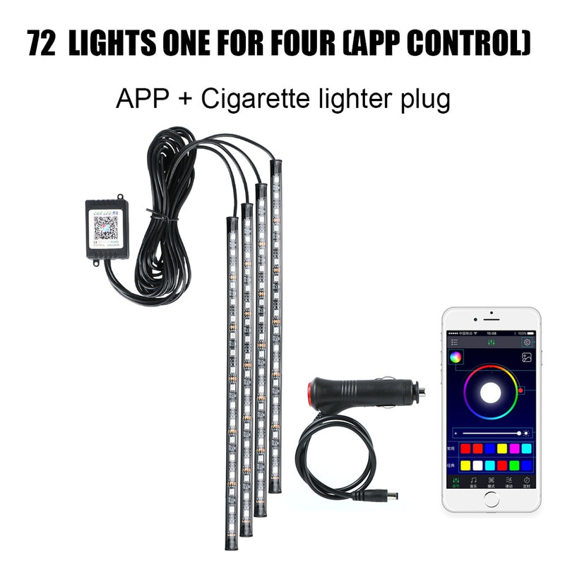 Automotive Interior Decorative Lights LED Car Foot Light 24/36/48/72 LED Atmosphere Lamp Ambient Lamp Remote/Voice Control